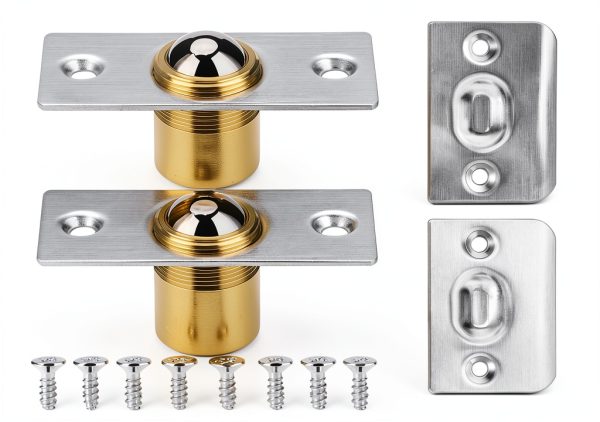 2Pack Closet Door Ball Catch Hardware, Brushed Stainless Steel Drive in Ball Catcher with Strike Plate for Closet Doors, Adjustable French Door Hardware for Invisible Pantry Ball Bearing Door Latch-0